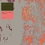 An abstract, peeling-paint texture in muted beige and corals, overlaid with a small red square in the top-left corner reading “Zero T and Onj, Kilburn.